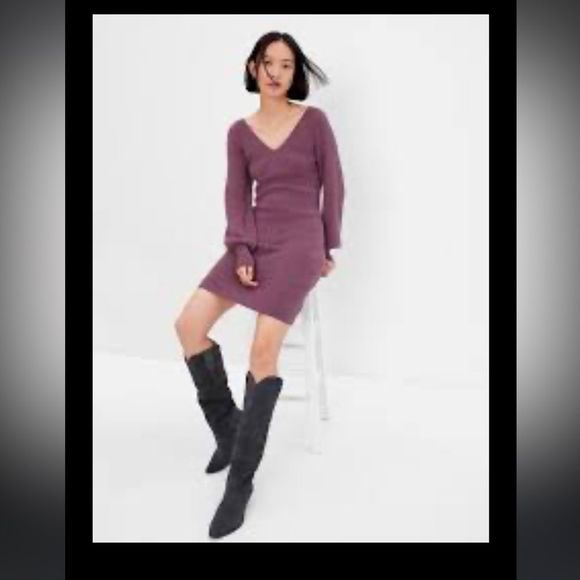 Gap midis purple sweater dress new with tags womens xl Merino Wool-Blend spring - Picture 1 of 6